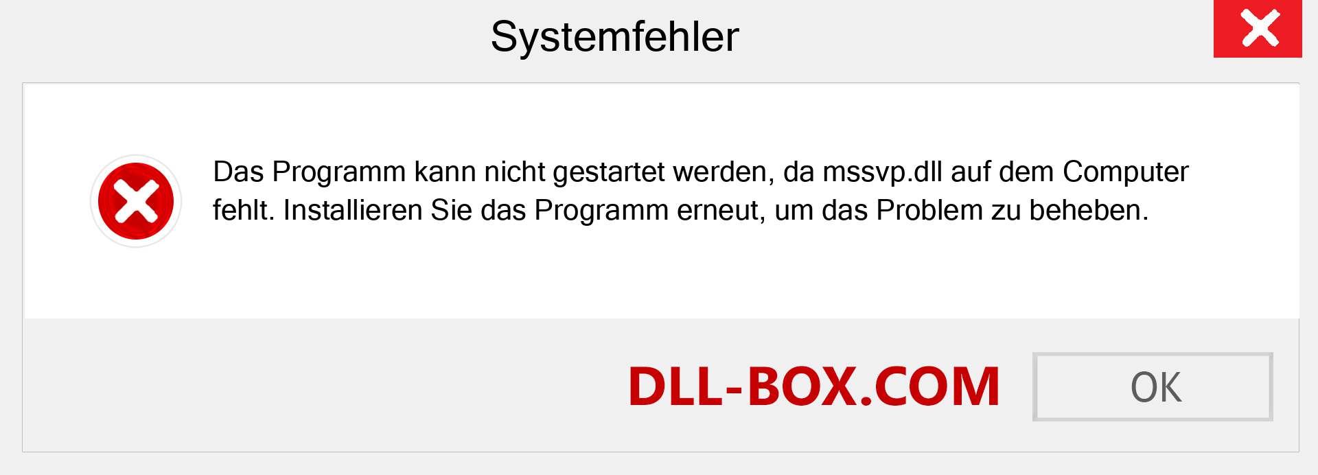 mssvp.dll-Datei fehlt?. Download für Windows 7, 8, 10 - Fix mssvp dll Missing Error unter Windows, Fotos, Bildern